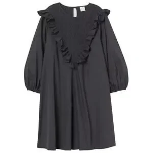 H&M | Dresses | Hm Trend Conscious Short Aline Black Ruffletrimmed Medium Cotton  Dress | Poshmark